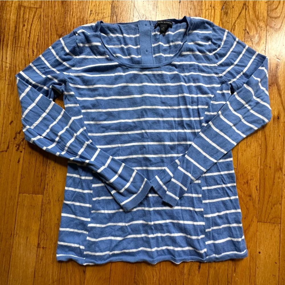 Medium Banana Republic Blue and White Striped Sweater with Button Back